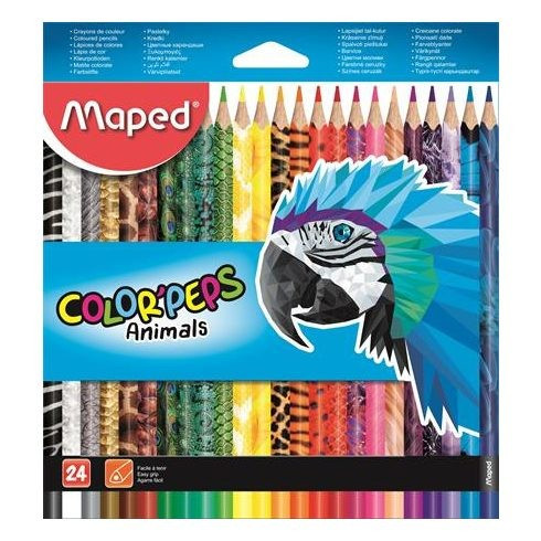 Színes ceruza készlet, háromszögletű, MAPED "Color'Peps Animal", 24 különböző szín