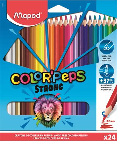 Színes ceruza készlet, háromszögletű, MAPED "Color'Peps Strong", 24 különböző szín