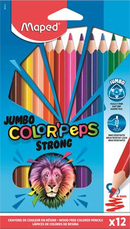 Színes ceruza készlet, háromszögletű, MAPED "Jumbo Color'Peps Strong", 12 különböző szín