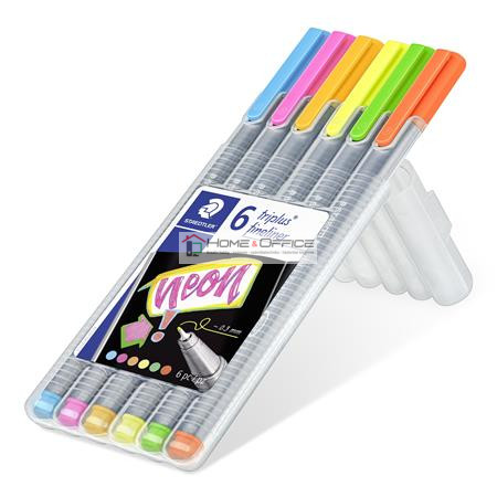 Tűfilc készlet, 0,3 mm, STAEDTLER Triplus Neon, 6 neon szín